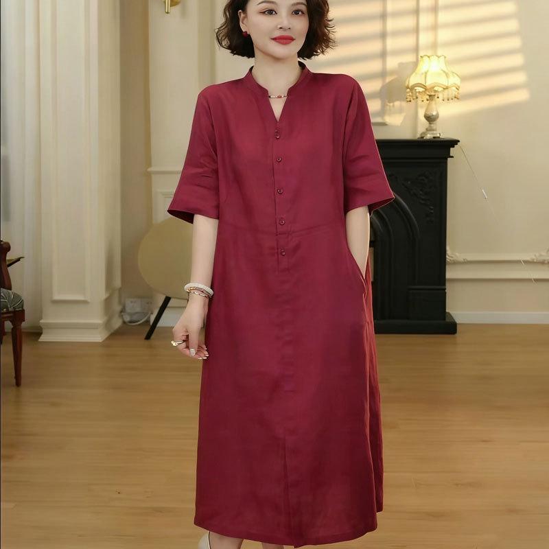 Abito Estivo da Donna 2026 con Collo Alto e Bottone a Rana - Stile Cinese Artistico, Design Ampio e Modellante.