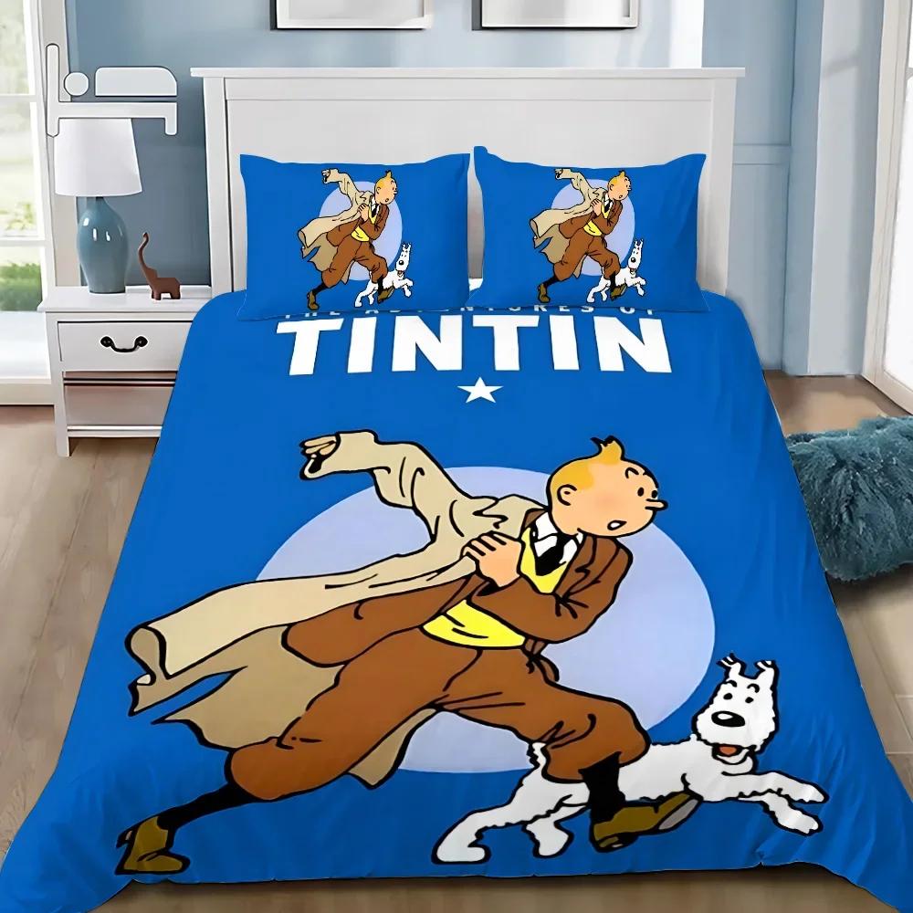 Duvet Cover Pillowcase Adventures of Tintins Bedding Set Adult Boy Girl Bedroom Decoration Children Gift Single Double Large