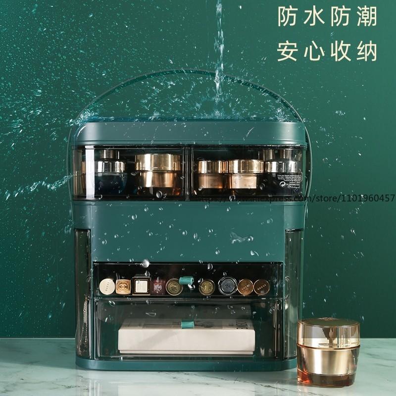 Large Capacity Dustproof Cosmetic Organizer with LED Mirror Jewelry Storage All-in-One Desktop Vanity Rack for Skincare