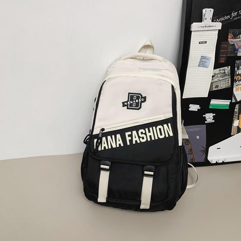 Men Letter Print Backpack Color Block Student Schoolbag Women Large Capacity Backpack