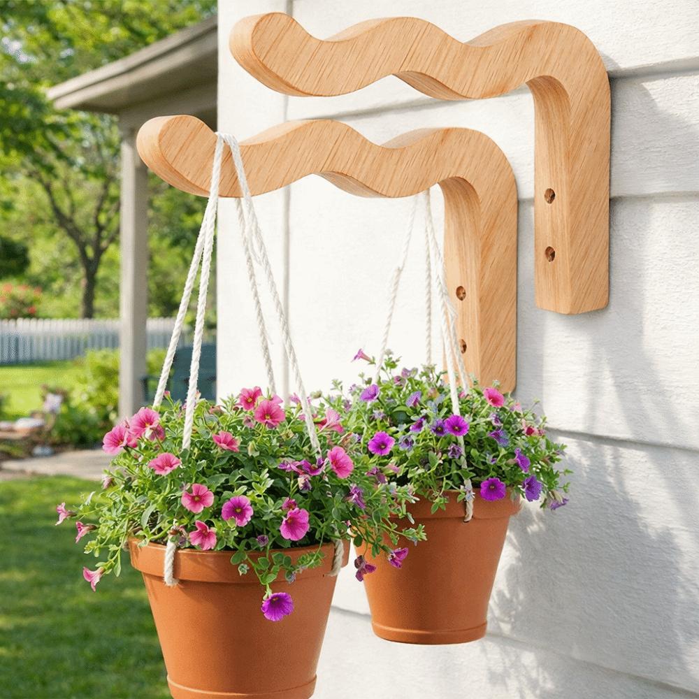 2PCS Wall Mounted Wooden Plant Hanger Farmhouse Style Hanging Flower Pot Hook  Indoor Outdoor