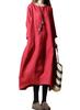 Cotton Linen Loose Long Plain Round Neck Fashion for and Plus Size Dress [JINJUDUO] Dress, Spring, Summer, Autumn, (Red, L)