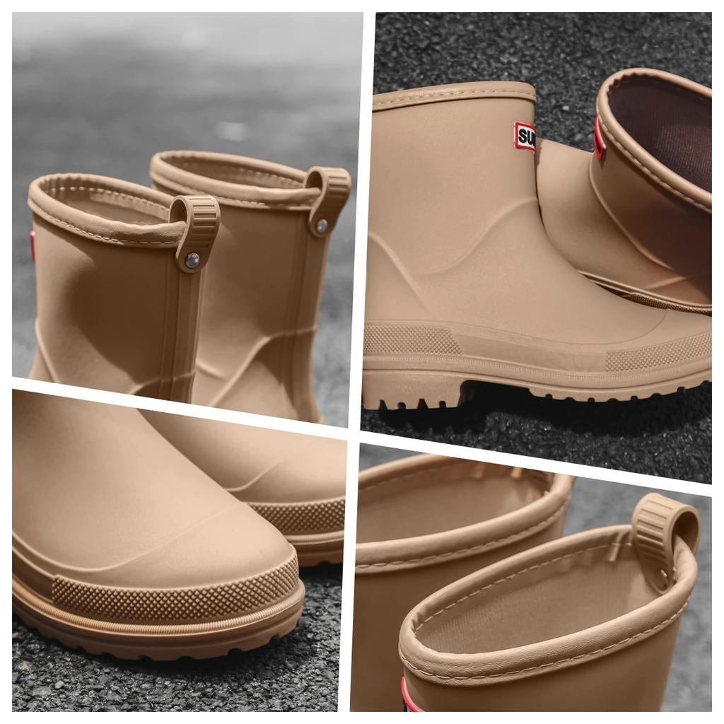 Fashion Medium-cylinder Water Shoes Lightweight and Waterproof Rain Boots with Edge Binding Kitchen Water Boots Women's Rubber Shoes