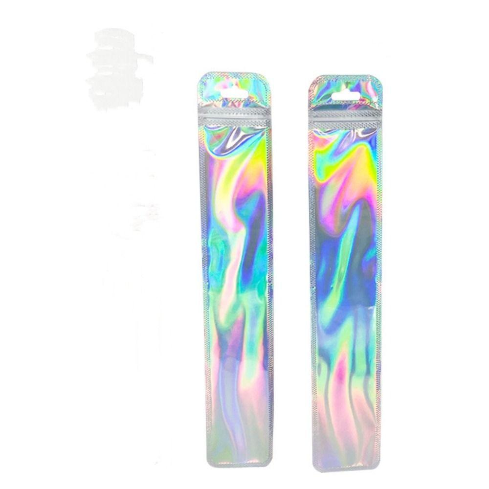 100PCS 2.56 x9.45 inch Pen Bags Holographic Packaging Storage Bag Packaging Bags Pen Packing