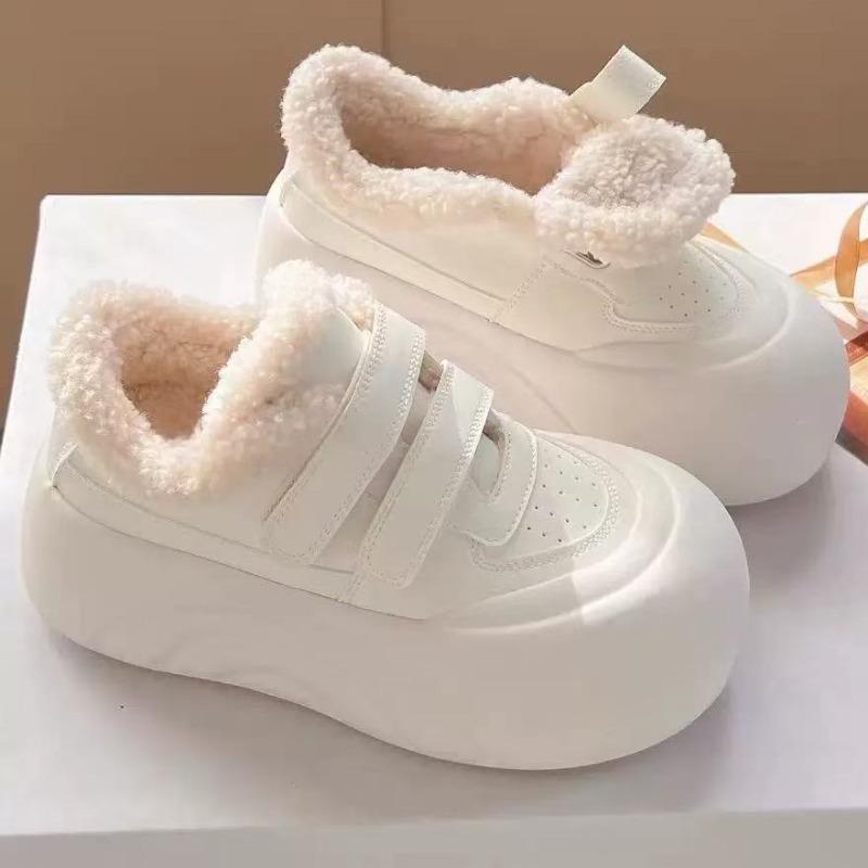 Winter cotton shoes women's velvet women's shoes thick-soled heightening little white shoes with wide-leg pants, versatile big-headed bread shoes