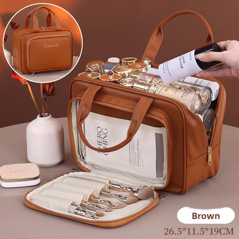 Borsa Cosmetica in Ecopelle PU per Donna Multifunzionale Portatile Borsa per Trucco con Ampia Capacità Borsa per Articoli da Toeletta da Viaggio