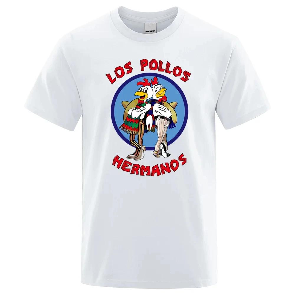 LOS POLLOS Hermanos Funny Printed T-Shirt Men Cotton Casual Short Sleeves Summer Men Breathable Tshirt Chicken Brothers Tees Top