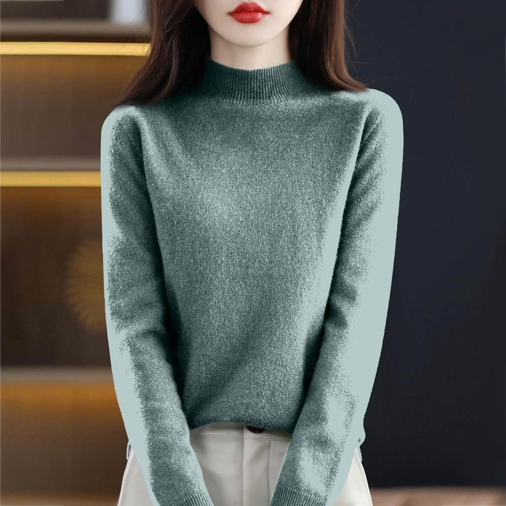 Women's Knit Turtleneck Long-Sleeve Top Casual Comfortable Long-Sleeve Blouse