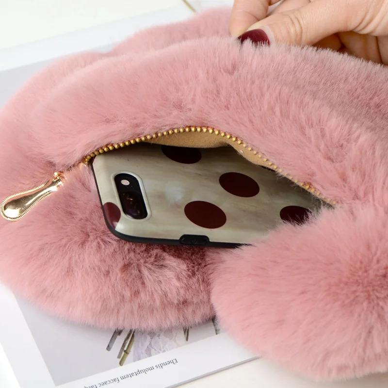 Internet Celebrity Fashion Plush Heart-shaped Chain Crossbody Bag with Artificial Wool Love One Shoulder Peach Heart Zero Wallet
