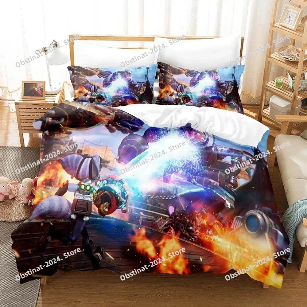 

Comforter Personelity Game Anime Ratchet Clank Rift Apart Bedding Set Printed Bed Set With Bed Queen King Size Comforter (quilt)-EU Single(135*200cm)3pcs
