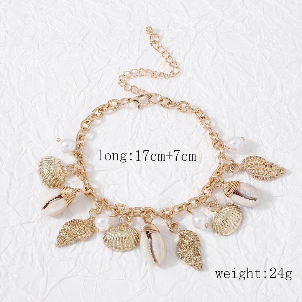 Retro Baroque imitation pearl conch shell female irregular bracelet personality exaggerated European and American style beach chain
