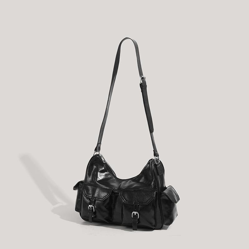 Vintage Motorradtasche für Damen, Modische Umhängetasche mit mehreren Taschen unter dem Arm, Vielseitige Umhängetasche mit großer Kapazität für Pendler, Strapazierfähiges PU-Leder