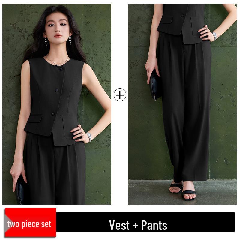 Women's High-End Spring/Summer French-Design Suit with Vest and Outerwear Base Layer