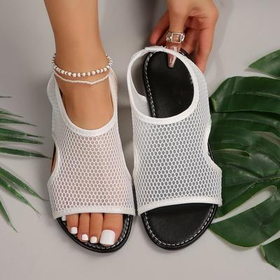 Sandalias de Talla Grande 2024 Verano Nuevo Malla Calada Transpirable Ligeras Planas Set Pie Sandalias