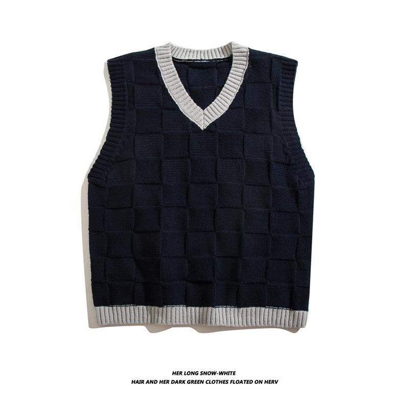 

Men s Japanese Style V-Neck Knit Vest - Casual Loose Sleeveless Sweater for Spring & Autumn 3XL Темно-синій