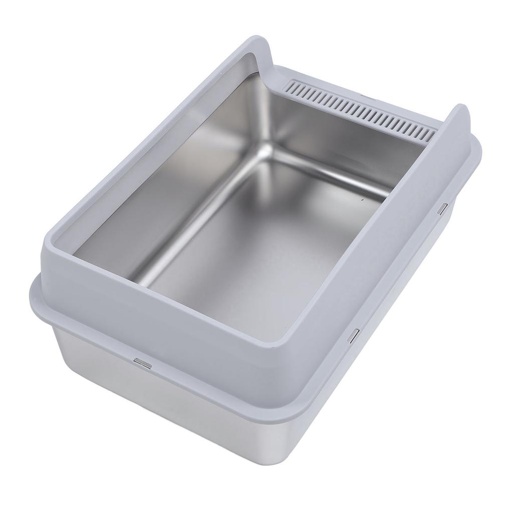 Stainless Steel Cat Litter Box Sturdy Easy To Clean Anti Splashing High Sided Metal Kitty Litter Tray with Scoop for