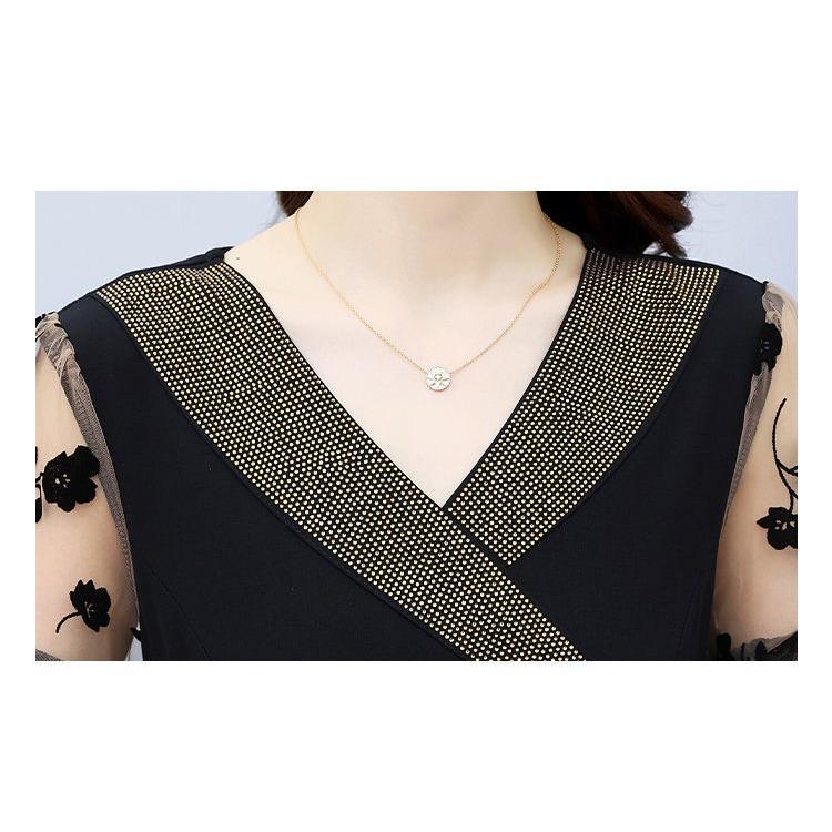 Summer V-neck Lace Dress Elegant Waist Tie Midi A-Line Dress Fashion Women Clothing