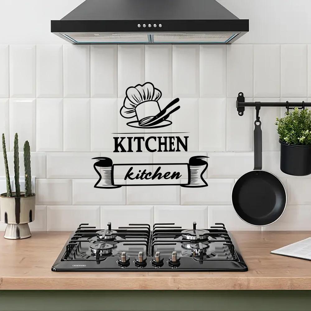 Creative Kitchen Chef's Hat and Tableware Patterns, Kitchen Wall Decoration Stickers, Self-adhesive Kitchen Stickers