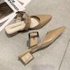 Women's 2025 Summer Korean Style Pointed Toe Closed Slippers with Belt Buckle & Chunky Heel