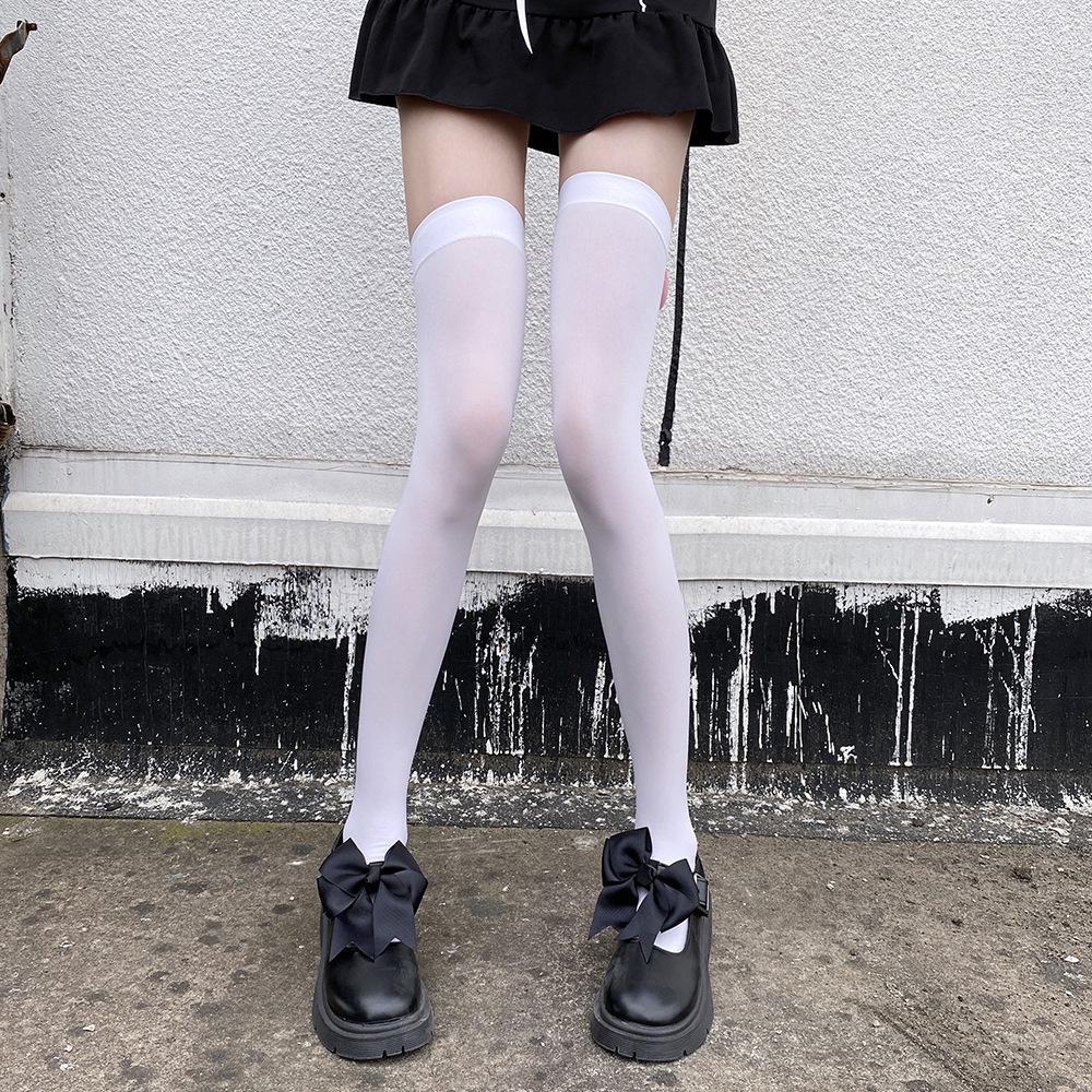 JK Japanese Cute Over-the-Knee Anti-Snag Black Stockings: High Tube, Calf-Length, Thin, Hollow Design