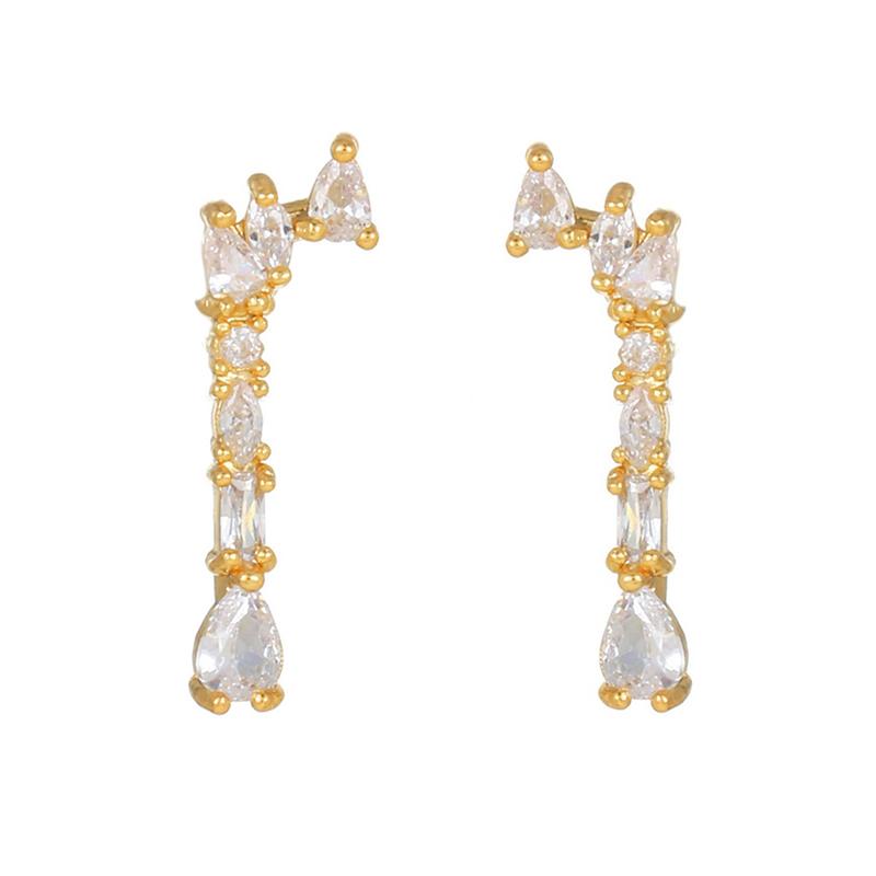 2025 New Design Gold Color Zircon Water Drop Small Hoop Earrings Women Copper Pendant Piercing Korean Earrings Wedding Jewelry