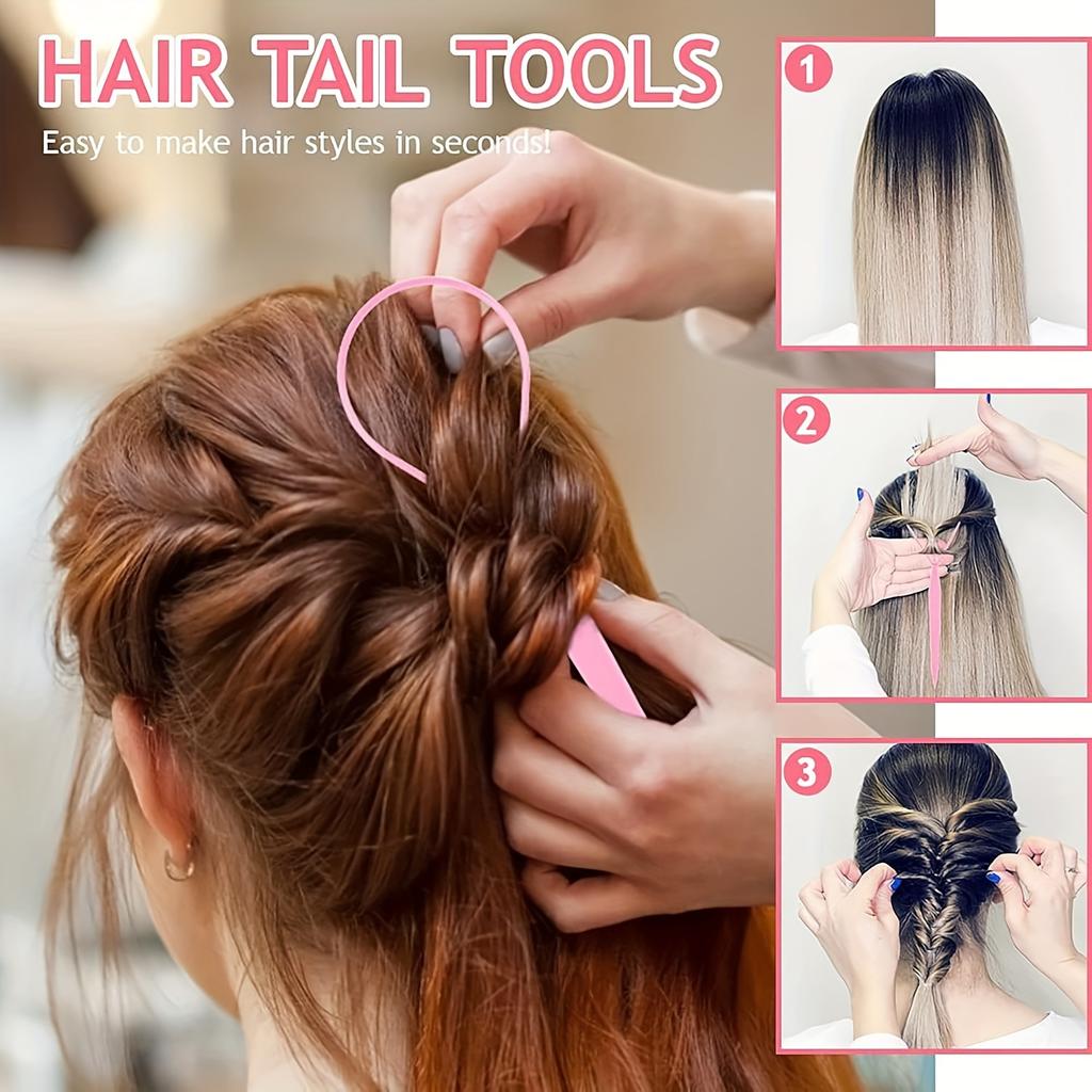 4-piece WANMEI Headband Tool, Hair Braiding Tool with Mouse Tail Comb, Ponytail Headband Remover, Quick Styling Hair Accessory