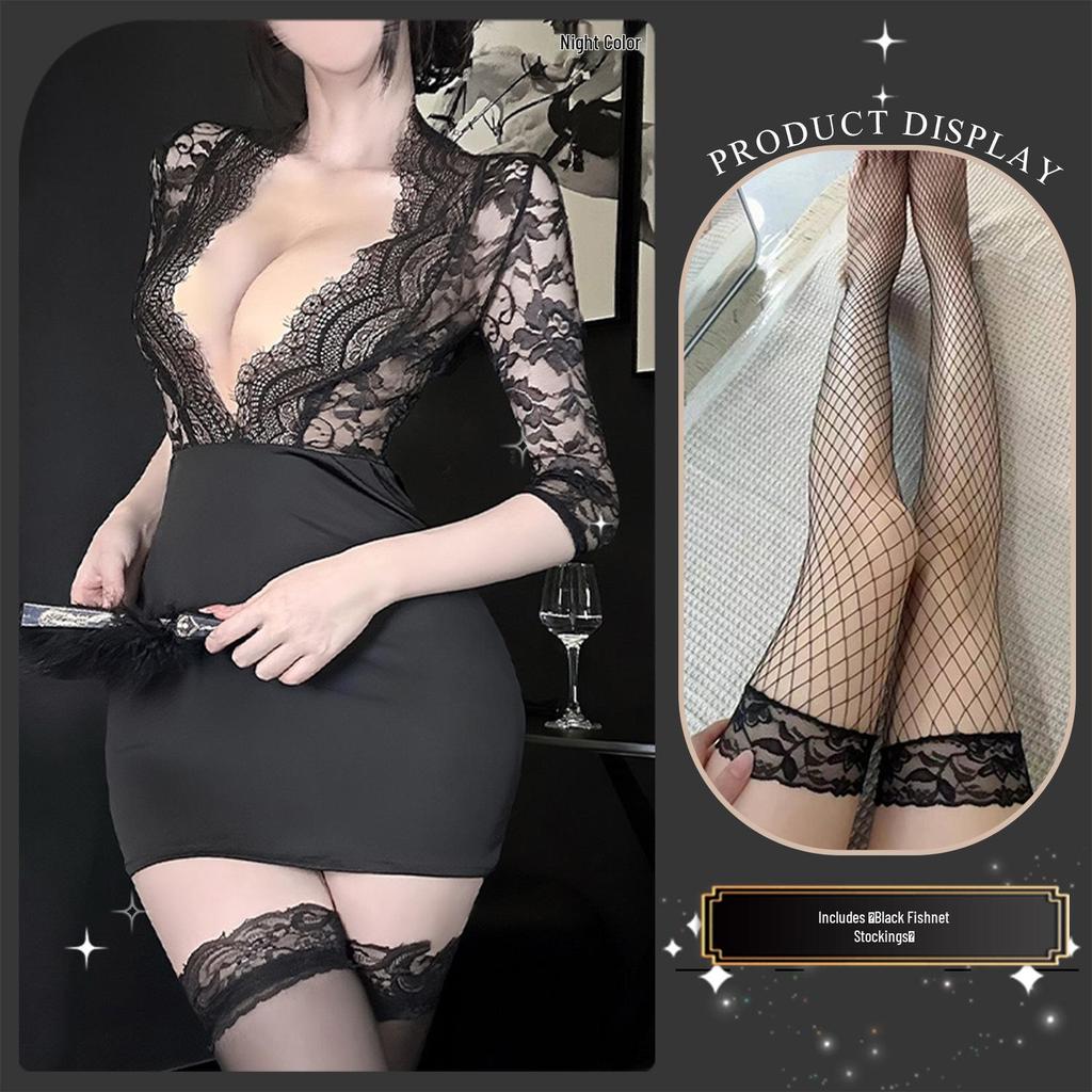 Golden Night Sexy Lace Purple Bodycon Dress with Push-up for Role Play 