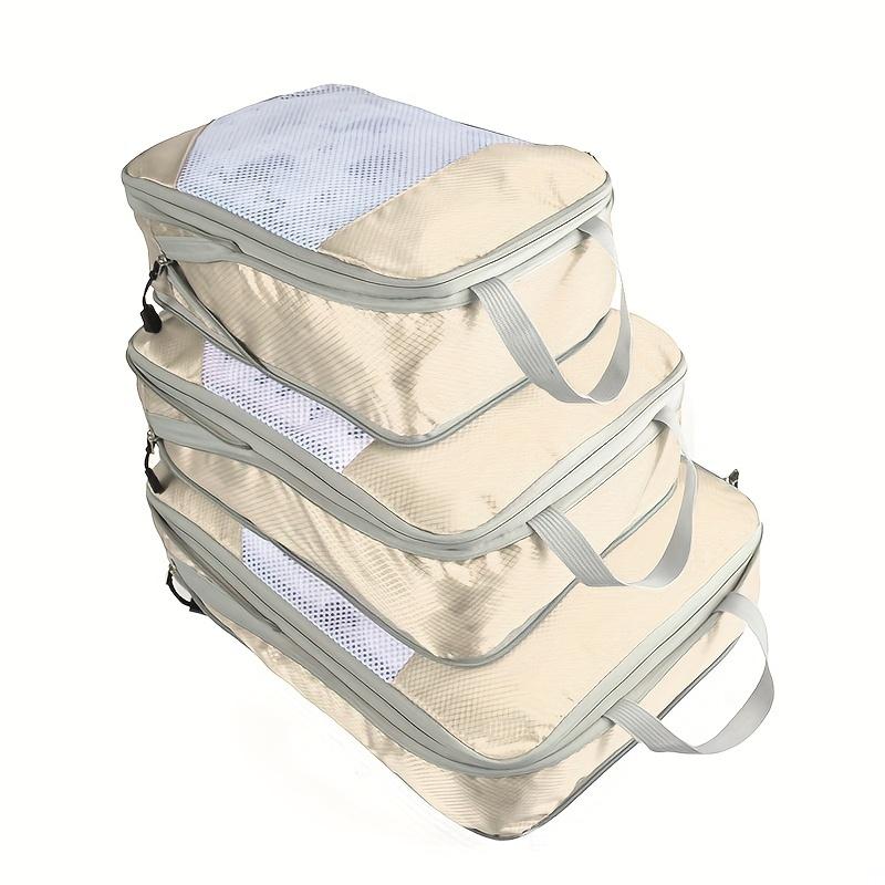 3pcs Portable Travel Storage Bag Set With Mesh Stitching, Double Layer Zipper Foldable Luggage Organizer, Clothing Storage Bags