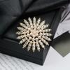 New Crystal Brooches for Women Full Rhinestone Luxury Suit Brooch Imitation Pearl Sunflower Korea Fashion Clothing Jewelry