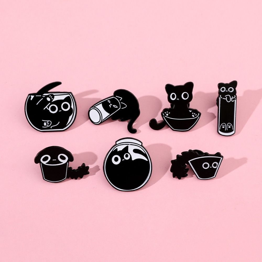 Cute Cat Black Cat Enamel Pin Cup Cat Metal Badge Black Kitten Brooches  Clothing Accessories