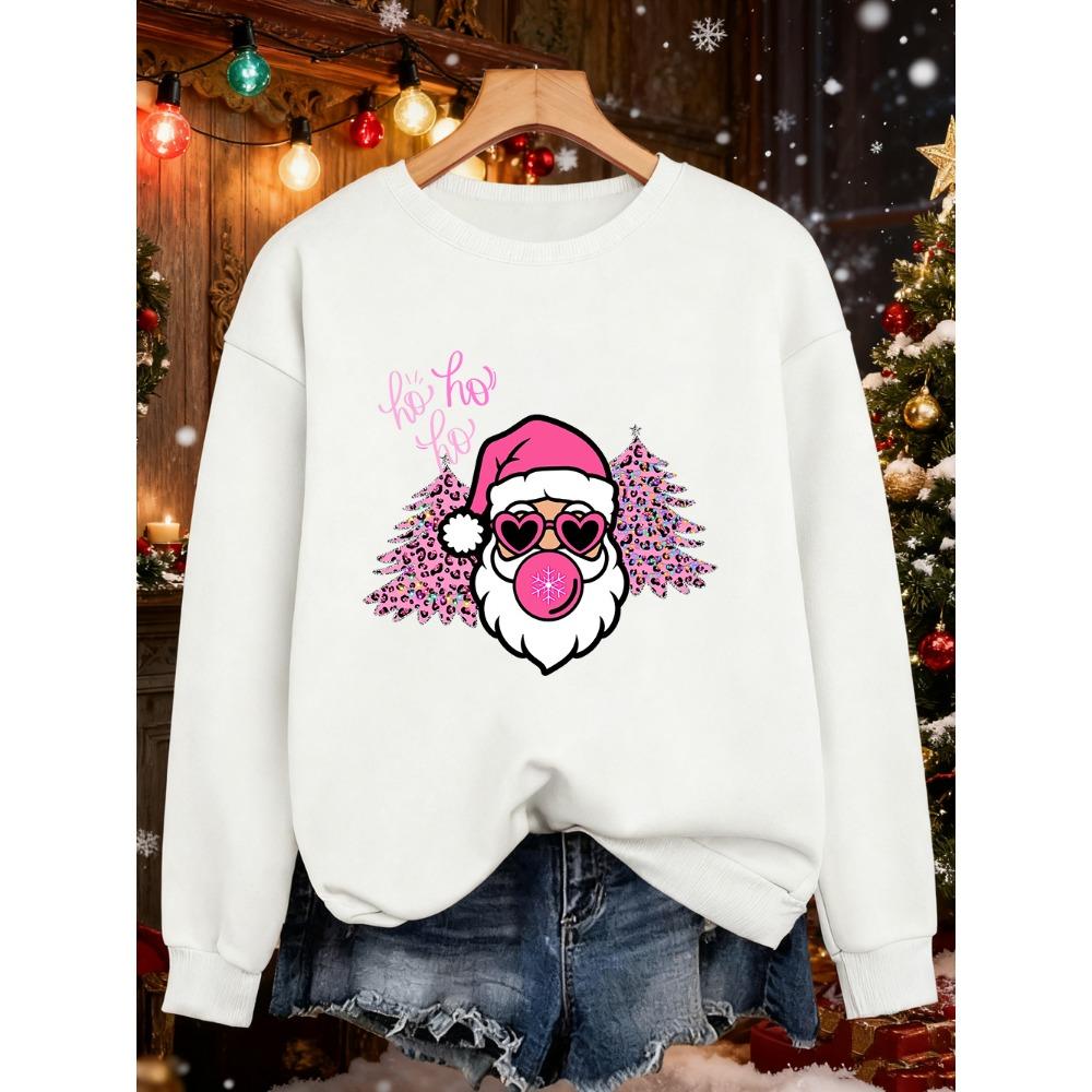 Merry Christmas Tree Santa Claus Prints Sweatshirt Women Loose Soft Hoodie Warm Crewneck Clothes Winter Casual Pullover