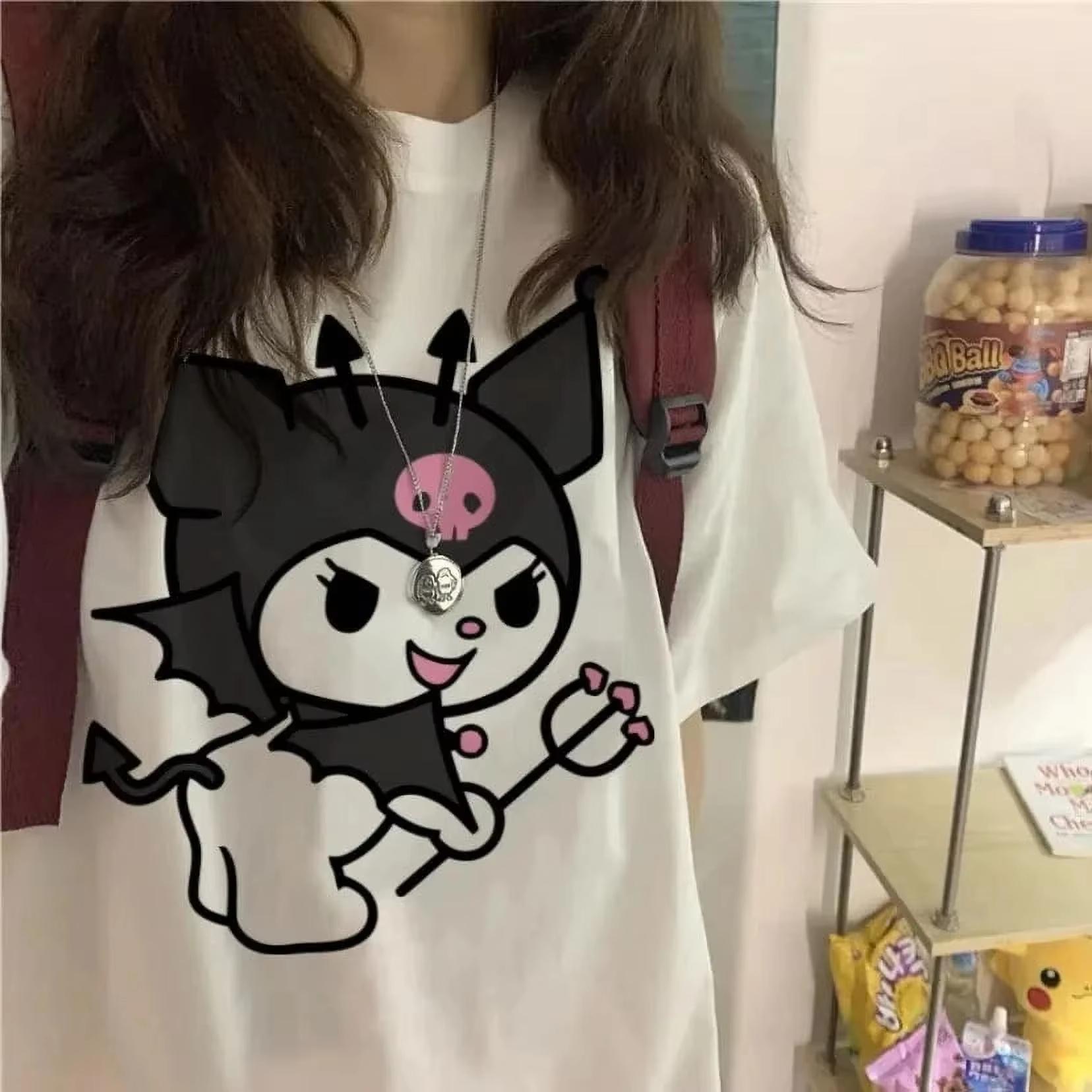 

2026 new Summer Kuromi Cartoon Graphic Tee Casual Short Sleeve Cotton Tops for Adults Kids Lovely Kawaii Streetwear Style S