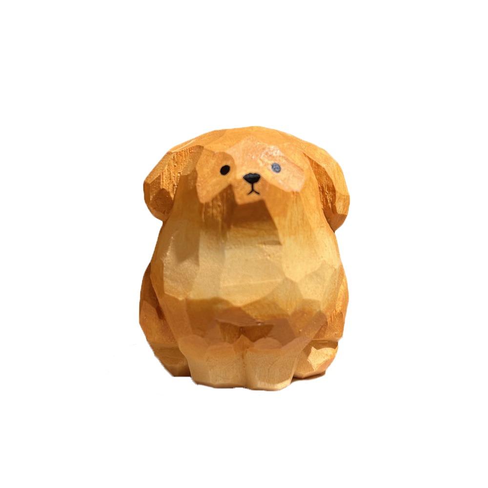 Home Desktop Decorations Handmade Wood Carving Dog Ornament Wooden Cute Handicrafts Puppy Sculpture Decoration Crafts