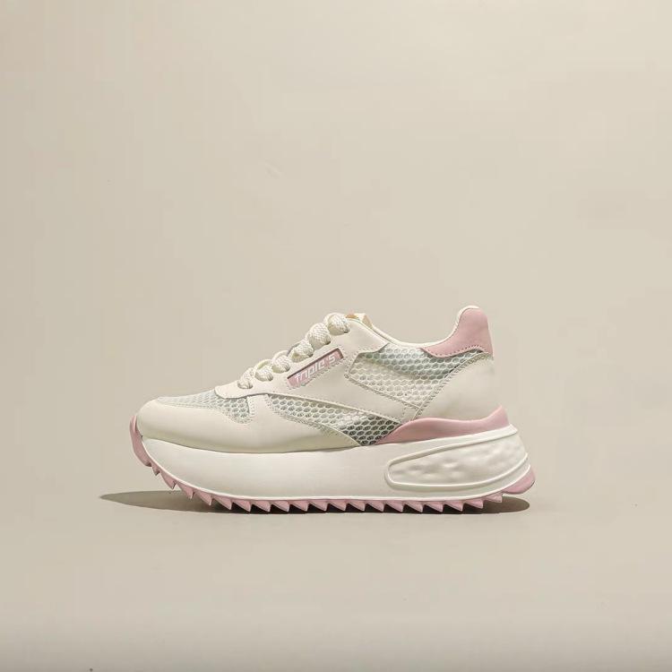 

Yunfu pink small inner height increase women s shoes 2025 summer new mesh little white shoes breathable sports dad shoes 39