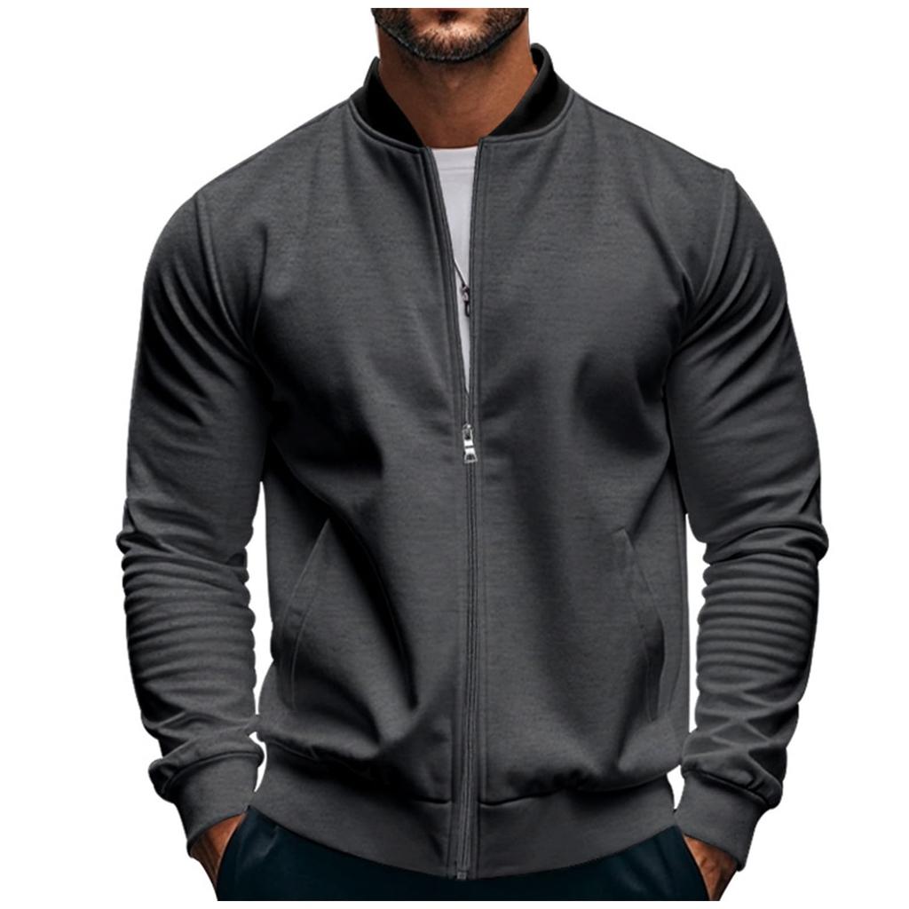 Men's Fashion Trend: Flight Zipper Baseball Jacket, Cardigan, Men's Solid Color Stand-up Collar Jacket