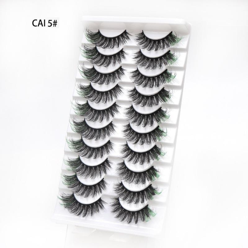 Manufacturer Wholesale 10 Pairs of Colored 3D False Eyelashes, European and American Multi-level Messy and Dense 3D Eyelashes, Cross-border Supply