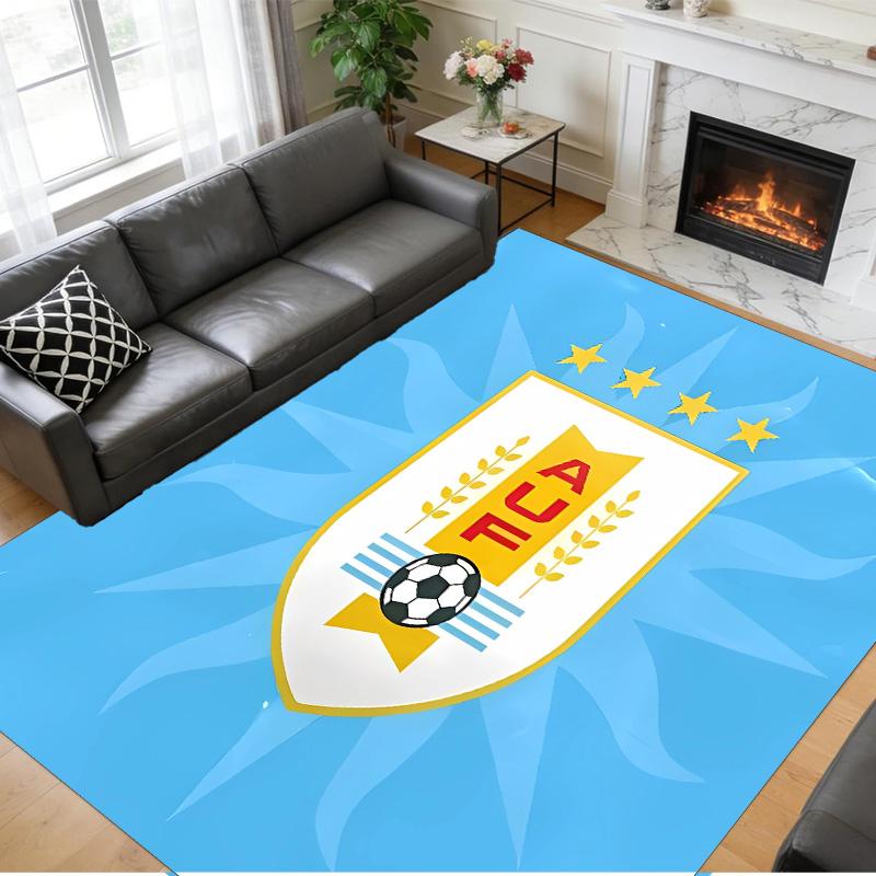 Anti‑Slip Crystal Velvet Floor Rug, Uruguay National Team Design Carpet for Indoor Living Bedroom Home Decoration
