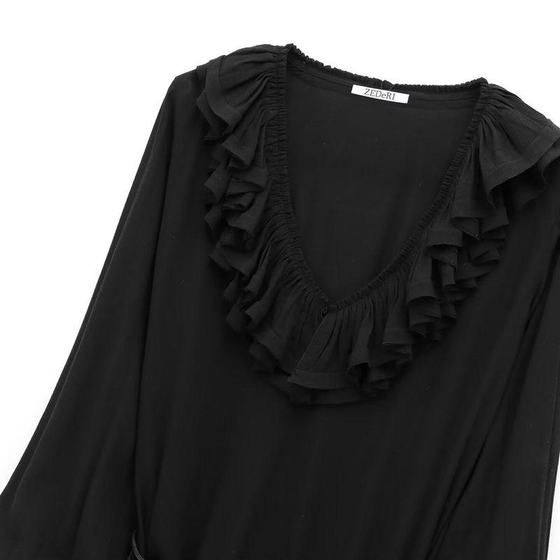 Kaslead New Arrival Women's Clothing Fashion Style Fashion Laminated Decoration Long Sleeves Midi Skirt Dress 2678247