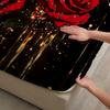 3pcs Red Black Soft Fitted Sheet Roses 3D Print Romantic Floral For Girls Couples 100% Polyester Flat Sheet With 2 Pillowcases
