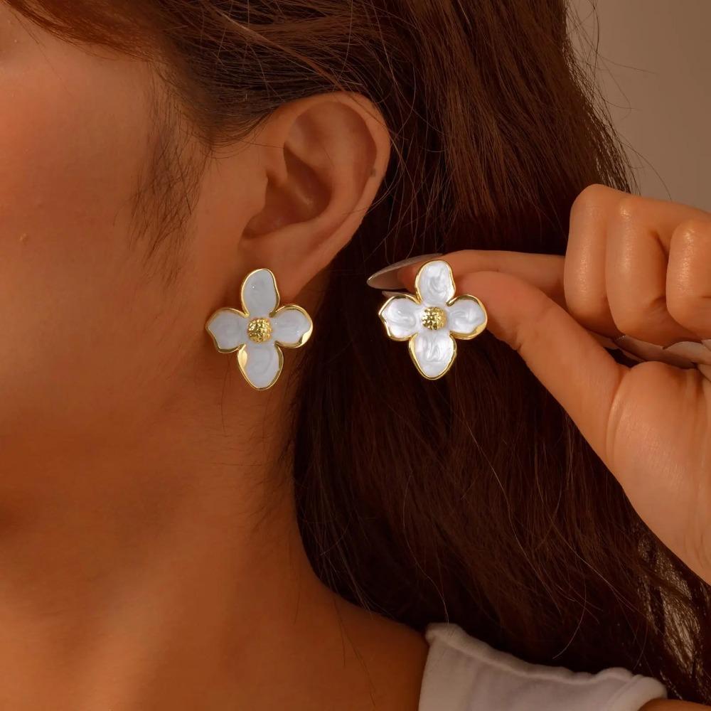 Elegant Pastel Flower Earrings for Women, Pink Floral Studs Summer Earrings Hypoallergenic Jewelry