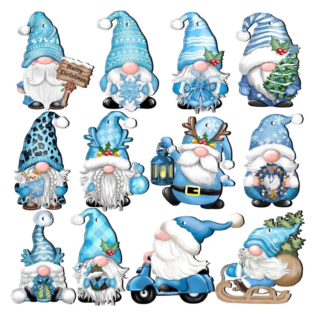 Ornements de Noël Gnomes en Bois 2D, Décorations d'Arbre de Noël, Ensemble de Plaques en Bois