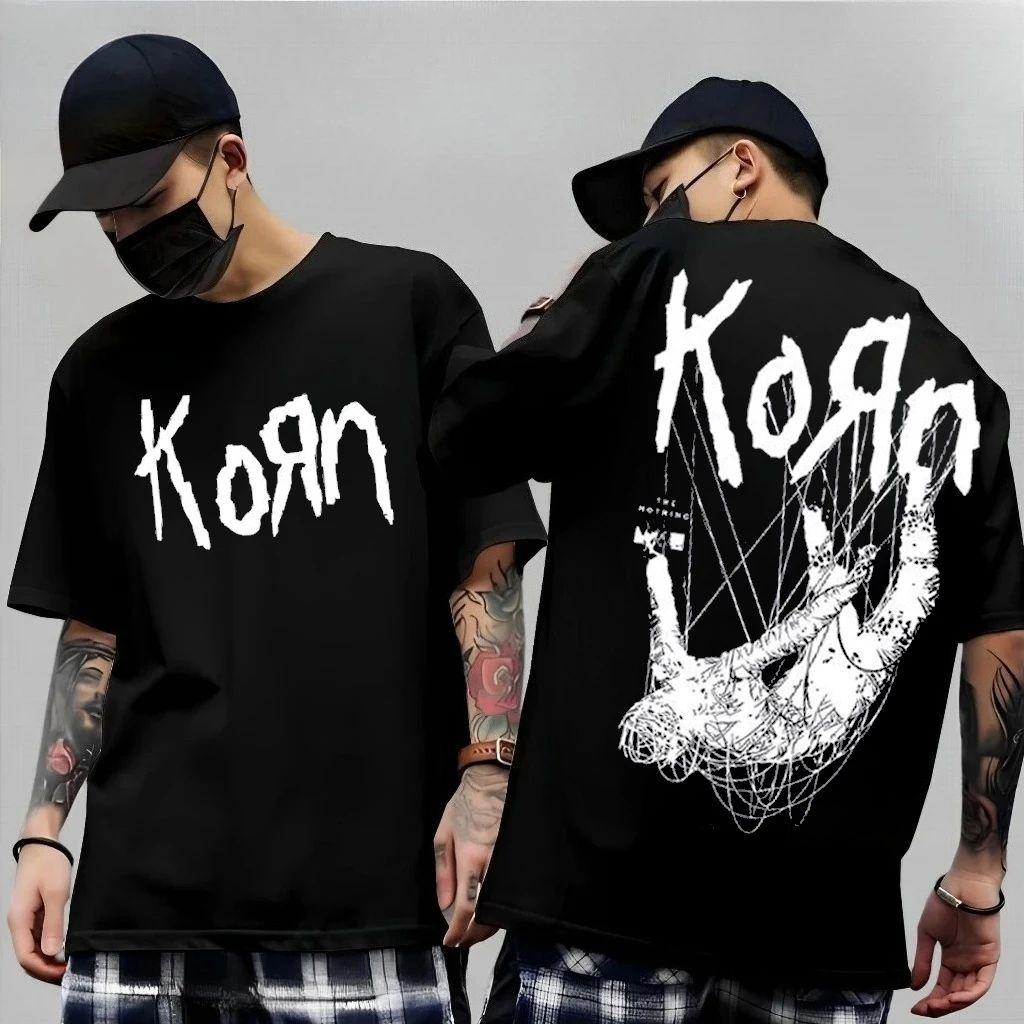 Rock Band Korn Follow The Leader Printed TShirt DoubleSided Metal Band Teecasual Loose Oversize Couple Tee Vintage Tops Unisex