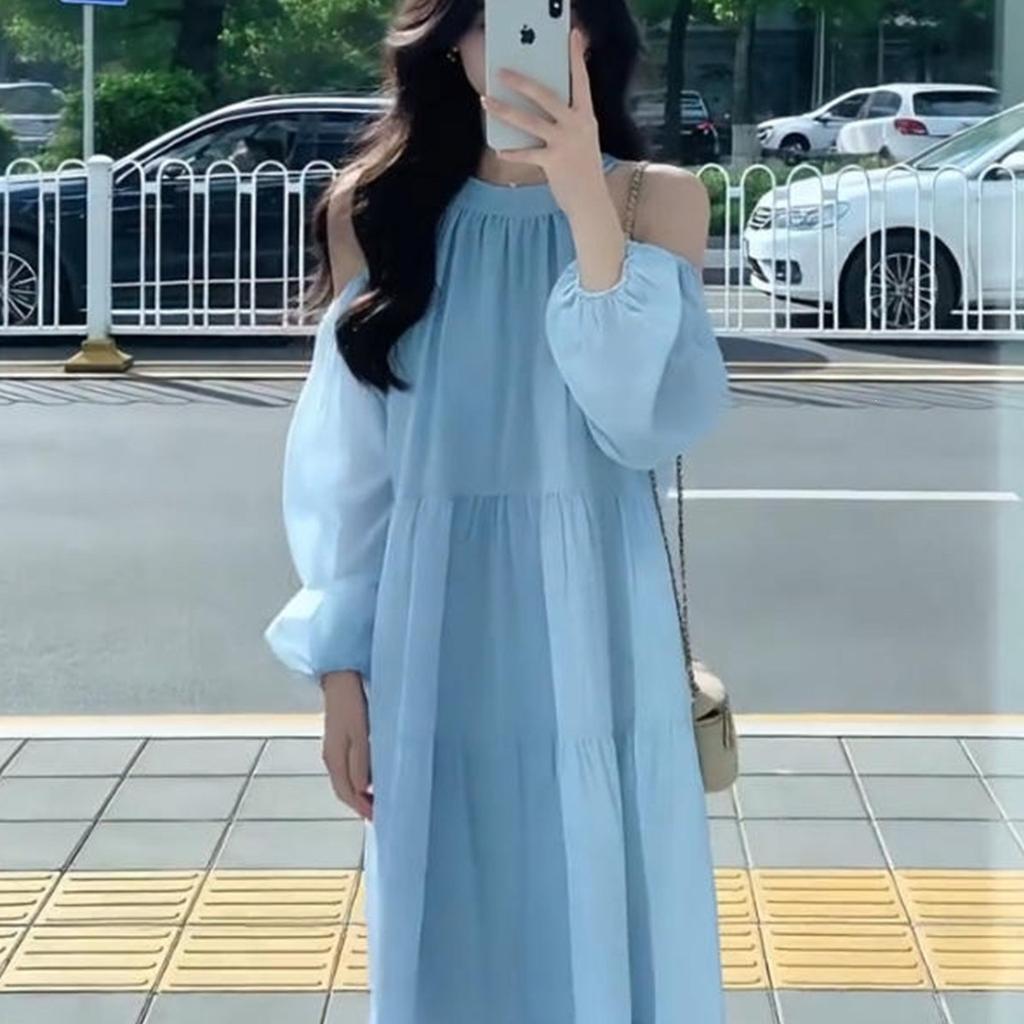 Seaside Vacation Dress Women's Summer New Sweet Gentle Wind French Temperament Beautiful Off-the-shoulder Beach Dress