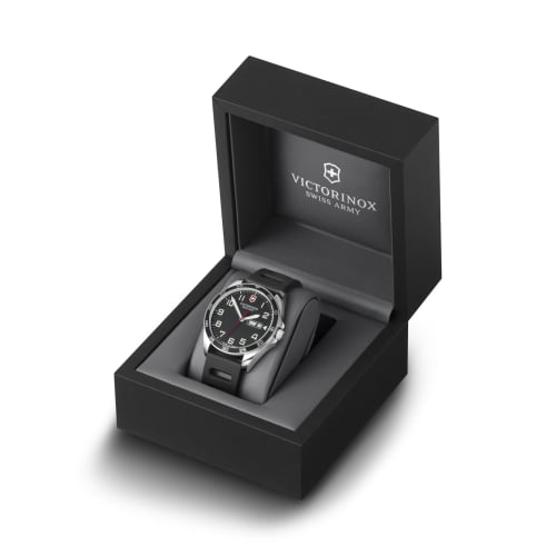 VICTORINOX FIELDFORCE Men's Quartz Watch with Stainless Steel Case (316L), Black Dial, Black Rubber Strap, and Analog Movement. Perfect as a Gift. Pro