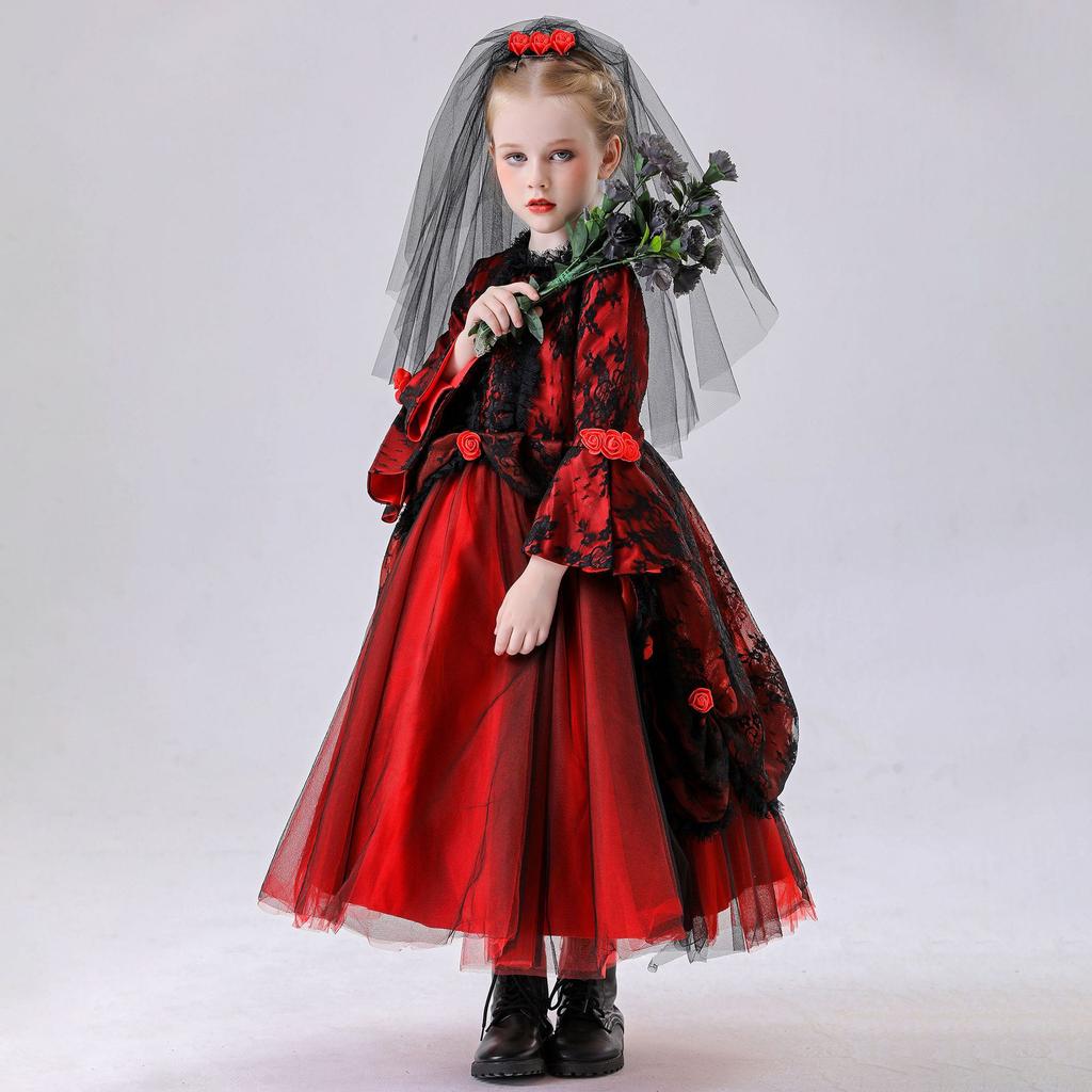 Child Ghost Bride Witch Vampire Princess Dress Halloween Costume