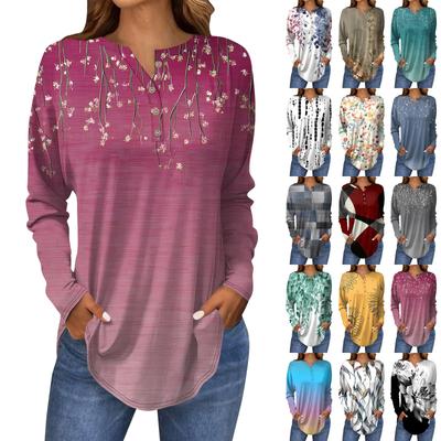 T-shirts met lange mouwen voor damesmode, casual, met ronde hals en print