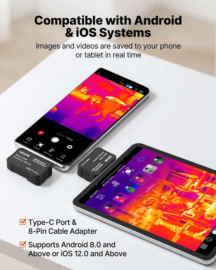 Thermal Imaging Camera for Android & iOS, 512 X 384 Super Resolution, 25HZ Refresh Rate Infrared Thermal Imager for Smartphones Tablets, 256 X 192 IR