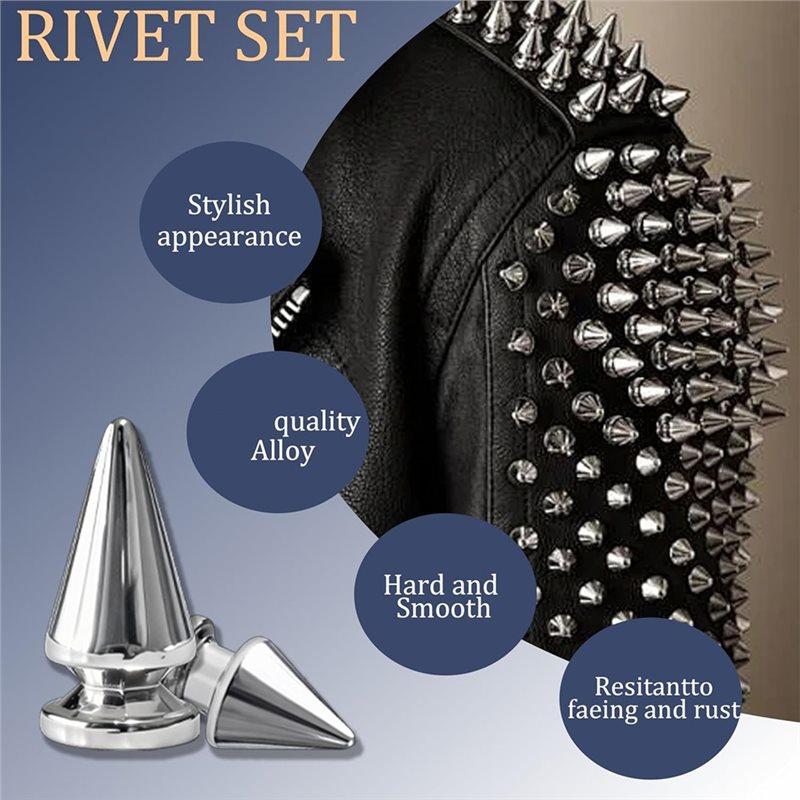 CYCLI-Metal Cone And Square Studs 455 Pcs Punk Spikes And Studs Kit, 10 Sizes For Clothing And Leathercraft