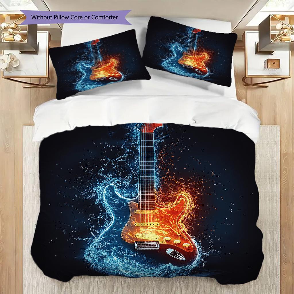 Guitar Pattern Bedding Quilt Set Quilt Cover Pillowcase Home Decoration Birthday Gift (1 * duvet cover + 2 * pillowcase, without core)