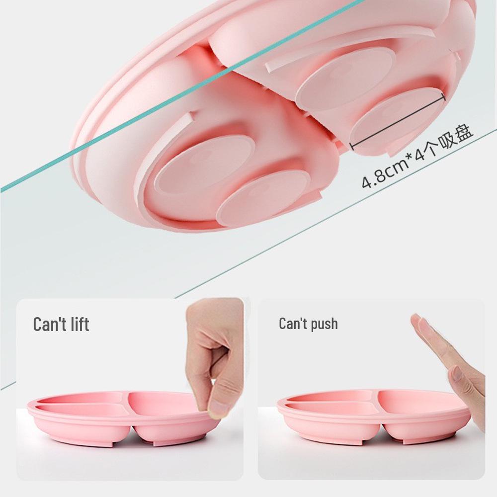 Silikon sugtablettset: Livsmedelsklassad värmetålig gaffel, sked och delad tallrik för baby och småbarn